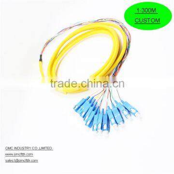 High quality China-made SC SM 12 core mini-breakout Fiber optic pigtail