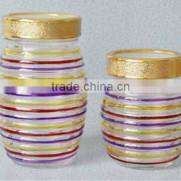 high quality round glass candy jar with hand drawing