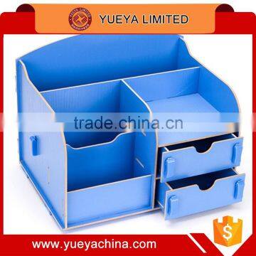 DIY Wooden DeskTop cosmetic storage case with 2 drawers/Office Desk Organizer Stuff Holder-Blue