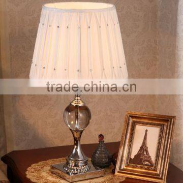 Silver Electroplate Metal K9 Clear Crystal Lamp Body Table Lamp With Fabric Lampshade photo-2
