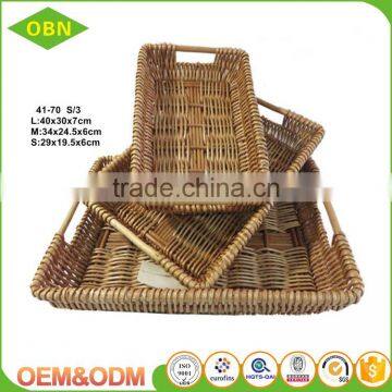 Cheap Wholesale Set 3 Handmade Natural Flat Trays Rattan Wicker Fruits Bread Basket photo-4