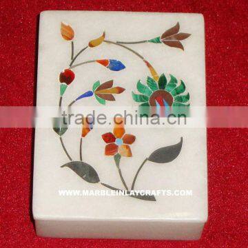 Stone Marble Inlay Jewelry Box Handcrafted Piece