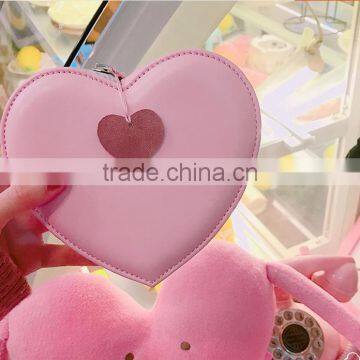 Sweet Heart Design Ladies Zipper Card Wallets Cute Coin Bag with Pink Pendant