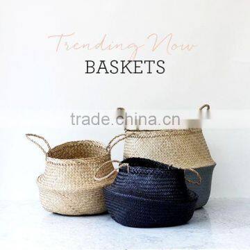 Black seagrass storage basket/ Belly seagrass baskets for home decor