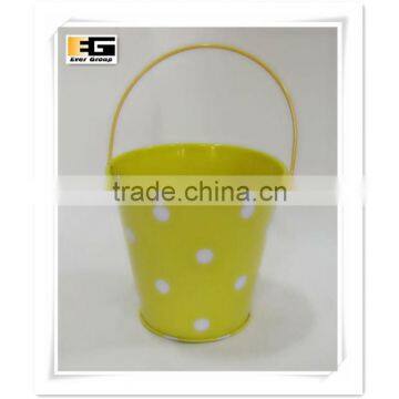 Zinc With Handle Printing Finished Round Shape Zinc Flower Pot