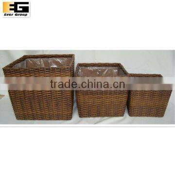 square dark brown plastic rattan basket