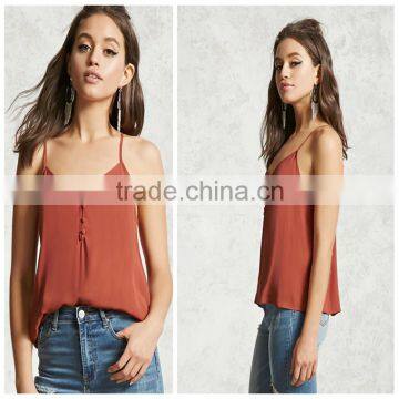 Women Sexy Halter Button Front Adjustable Straps Cami Top