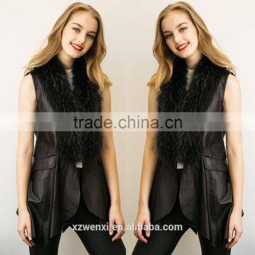 wholesale 2016 new latest design winter long thin pu leather waistcoat faux fox fur woman vest