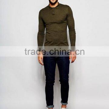 Hot Sale Custom Logo Long Sleeve Button Placket Green Men's Cotton/Spandex 200gsm Casual Slim Fit Plus Size Plain Polo Tshirt photo-4
