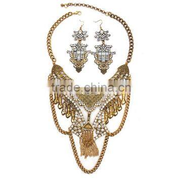 Unisex Fashion Alloy Rhinestone Chain Statement Necklace Earring Jewelry Sets