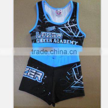 Cheap Girls Cheerleader Uniforms, Comfortable Lycra Compression Cheerleading Bras and Shorts