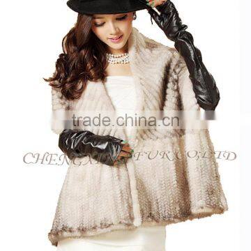 CX-B-M-46C Hot Sale Real Knitted Mink Fur Shawl For Fashion Girls With Factory Price photo-6