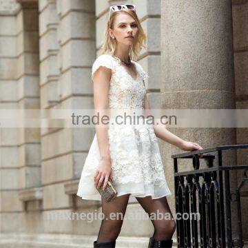 Hot Sale 2015 Guangzhou Garment Cocktail Formal Organza Lace Embroidery Sun Flowers Lady Evening Dresses photo-2