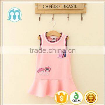 New daughter dresses Summer sleeveless Pink Printed Cartoon kids clothes fish cut design