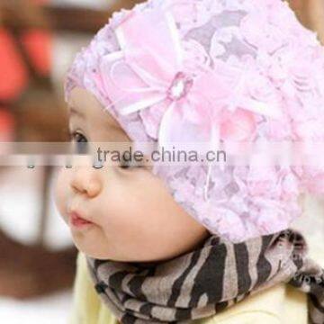 beautiful design rose lace hat babies hat super little girls hat hot selling for this yesr