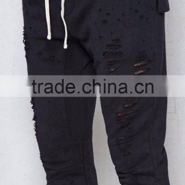 Street-inspired Style Solid Skinny Destroyed Slim Joggers for Men photo-2