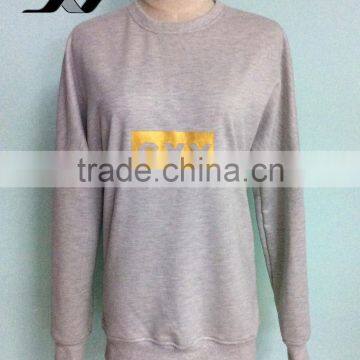 China suppliers garments in terry without hood o-neck cheap design hot stamp slim fitted plain dyed for women sweatshirt hoodies