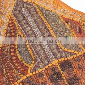 Yellow Decorative Large Euro Pillow Sham - Beaded Indian Patchwork Accent Cushion Cover ~ 26 Inch photo-4