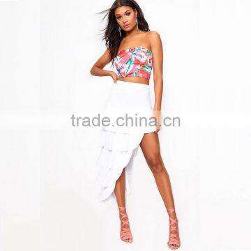 Asymmetrical Long White Tiered Skirt for Summer Designer Woman Party Wear