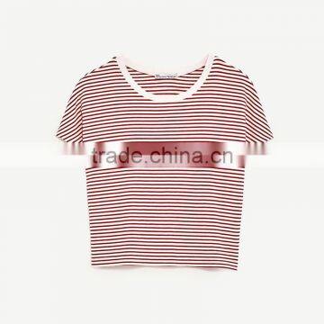 2017 Round Neck Short Sleeves Striped T-shirt Women Sexy Midriff Tank Tops photo-5