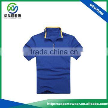 OEM Knit Collar Quater-Zip Short Sleeve Cotton Man Polo T- Shirt In Blue