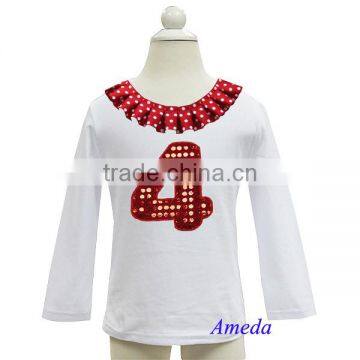 Polka Dots Collar Bling Red Number 1 2 3 4 5 6 White Long Sleeves Top photo-4