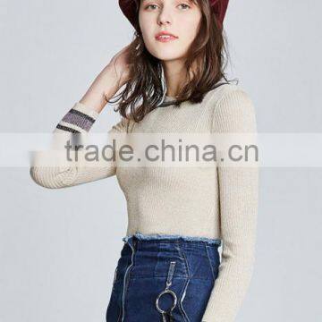 2017 Womens Round Neck Tight Fitted Knit Pullover Distressed Sweater Design With Lowest Price photo-2