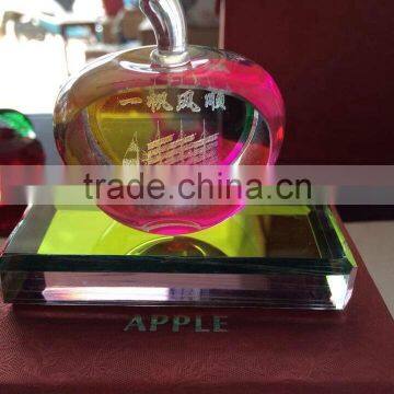 Optical K9 Crystal Round-polished Apple with Stand for Business Souvenirs;Decorative Luxuriant Apple Award Paperweight