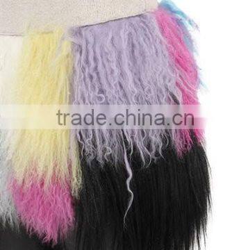 YR947 Fringed Patchwork Mongolia Wool Skirt Real Timbet Lamb Fur Skirt photo-5