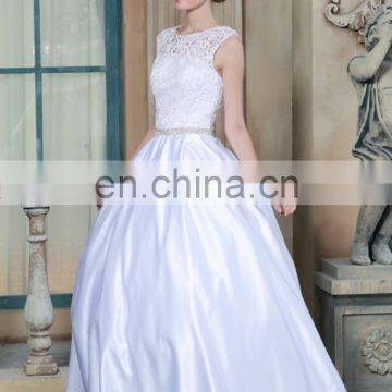 ED New Collected Bateau Beaded Crystal Lace Ball Gown Women Wedding Dress