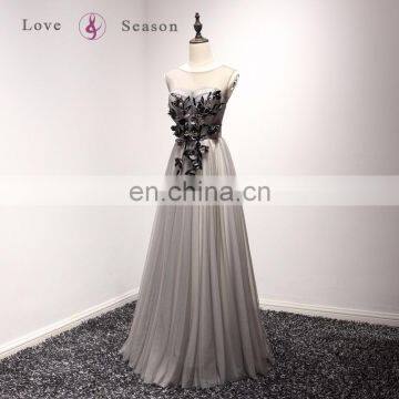 A17BL0008 O-neck sleeveless black bead gray dresses party night long burgundy long gown