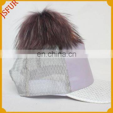 Light Purple Colour Soft Genuine Raccoon Pompom Fur Cap Hat