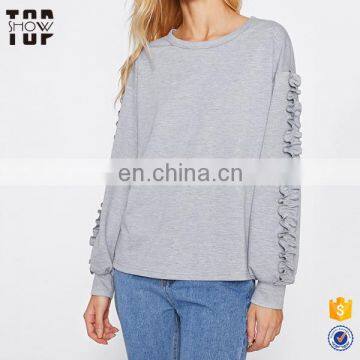 Customize sports pullover drop shoulder frill embellished sleeve women types pullover