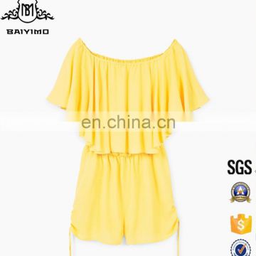 2017 Fashion New Design Off-Shoulder Yellow Plain Sexy Jumpsuit Women