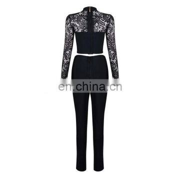 Fashion Women Clothing Sexy Two Piece Jumpsuit Ladies Lace Crop Top With Pants photo-5