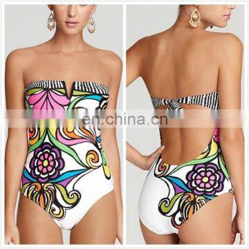 Amigo 2017 New design summer sexy flower print tube beach and swim wear one piece bodycon bikini for hot body girls holiday