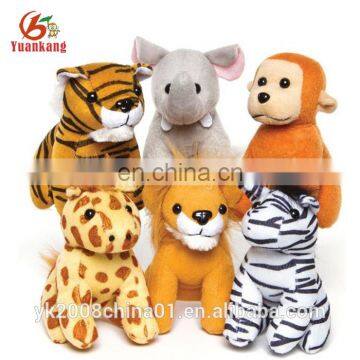 Stuffed plush animal toy assortment tiger/giraffe/elephant/monkey/zebra/lion for promotional