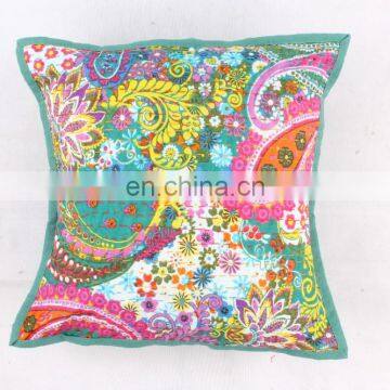 Green Floral indoor & outdoor-Indian kantha cushion covers Indian Hand-stitched Kantha Pillow Kantha Pillow Covers Art