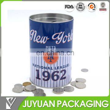 Custom recycled round metal tin box container for money wholesale