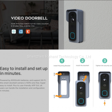 REHENT Tuya Battery Power Smart Wifi Doorbell Camera Two Way Audio Talk Night Visionc Video Door Bell 1080P photo-4