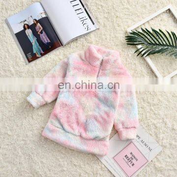 RTS Rainbow Tie Dye Clothes Casual Fuzzy Fleece Coat Girls Outerwear photo-5
