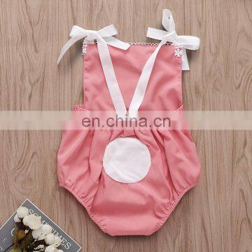 2019 Easter Day Pink Girls Flower Bunny Romper Gold Bow Lace Bodysuits photo-6
