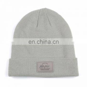 custom stripe beanie with custom patch label grey beanie hats