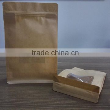 flat bottom kraft paper bag with clear window for food packaging