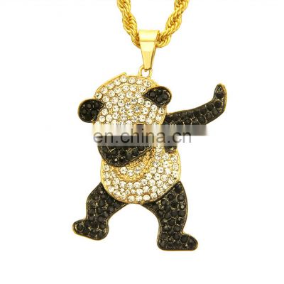 Fashion Bling Full Crystal Rhinestone Animal Sweater Chain Cute Clear Rhinestone Panda Pendant Necklace