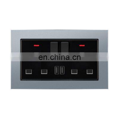 Universal Type 146 Double 3 Pin Wall Socket With Switch Aluminum Alloy Panel Sockets And Switches Electrical With LED Light photo-4