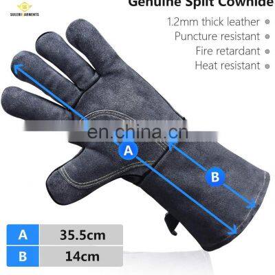Welders Gloves Cow Split Leather Factory Gardening Welding Wood Stove Work Gloves Heat Resistant Gloves photo-2