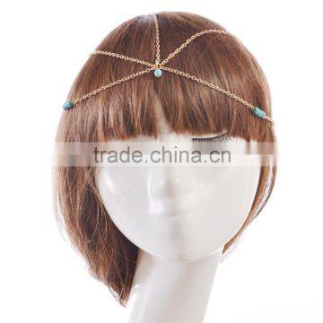 C8766S Wholesale new design bohemia style turquoise fashion jewelry hair chains