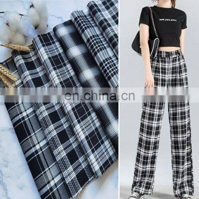 New spot fashion wide faded trousers plaid fabric autumn and winter brushed plaid fabric  polyester stretch yarn-dyed fabric