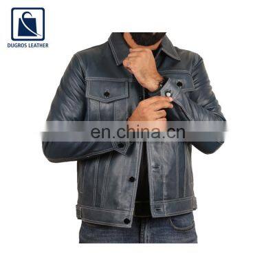 Contrast Matching Unique Design Fashion Designer Men Genuine Leather Jacket Manufacturer photo-4